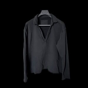 Frank & Eileen Black Cotton Polo Sweatshirt Large Long Sleeve